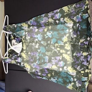 SO Green Sheer Tank Top with Attached White Racer-back Tank Top